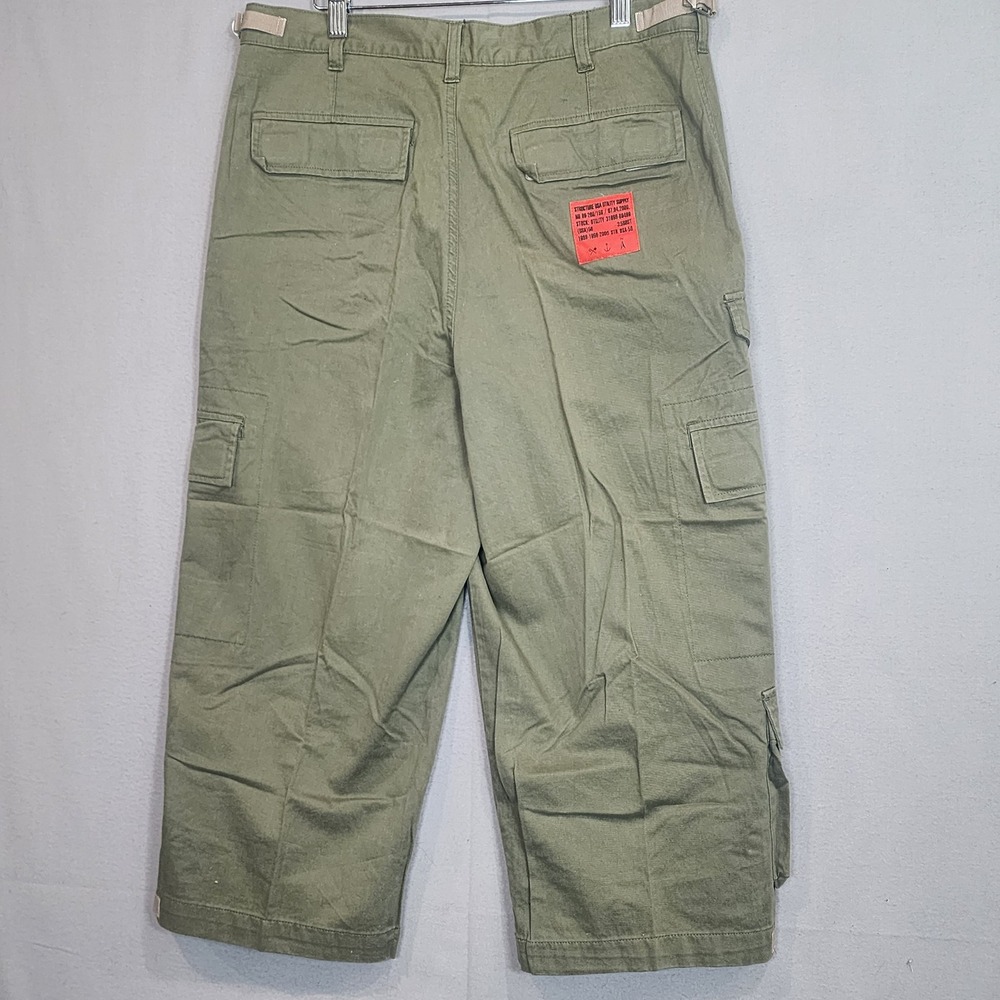 Structure Cargo Pants Olive Green Utility Multi Pocket Mens W33 L21 - Picture 3 of 7